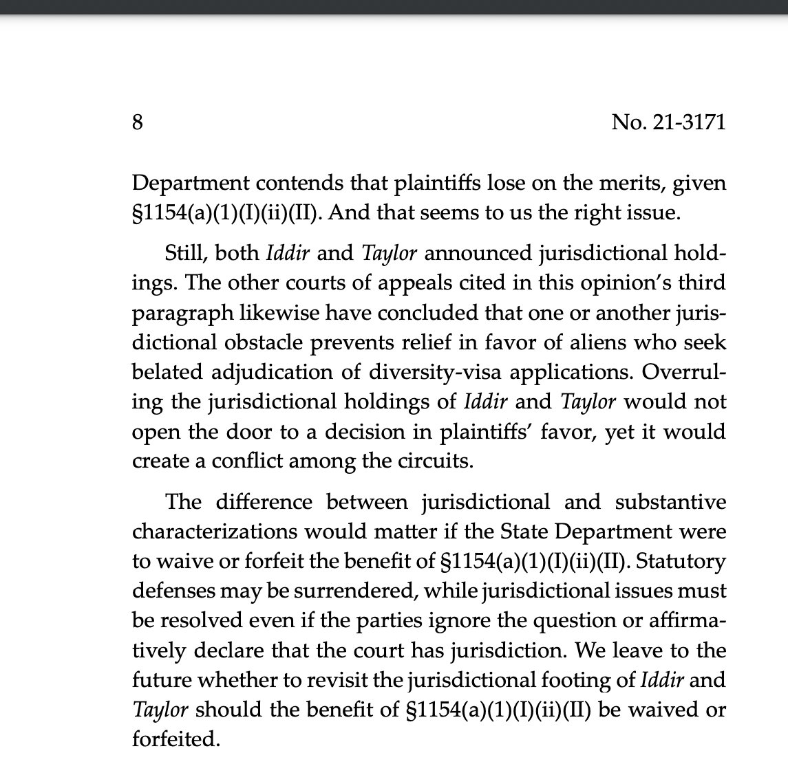NicoletteGlazer's tweet photo. But the one real silver lining in this otherwise very disappointing decision is that the 7th circuit chopped DOS's lamenting how they can't do anything after the end of the year into pieces, by telling them that 1154 can be waived or forfeited, meaning if they want they can issue https://t.co/5UGn2wOTld