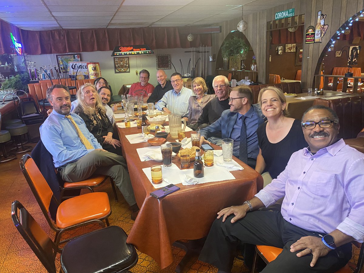 TimWJackson's tweet photo. Hanging with Denver’s smart, connected, opinionated, journos/politicos/newsies, from @PBS12_CO #ColoradoInsideOut #CIO @ericsondermann @DDezzutti @calhounwestword @davekopel @KristaKafer @joeybunch #DominicFarewellLunch #LaFiesta https://t.co/8GoqKc8yd4