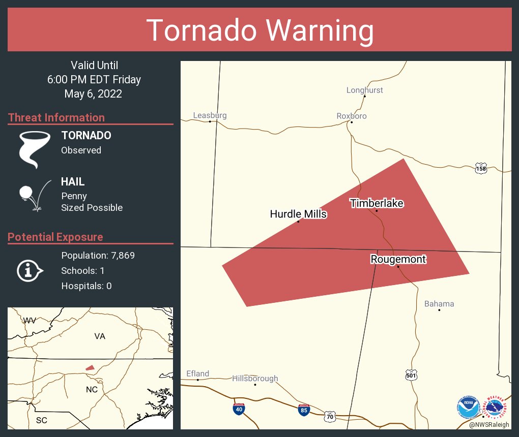 NWS Raleigh on Twitter "Tornado Warning continues for Rougemont NC