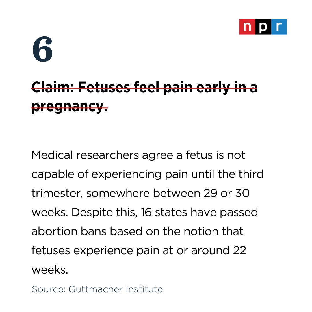 NPR's tweet photo. Researchers wrote that fetal awareness of pain requires "functional thalamocortical connections." Those thalamocortical fibers begin appearing between 23 and 30 weeks' gestational age, but the capacity for pain perception comes later. https://t.co/cO95nKeBkv