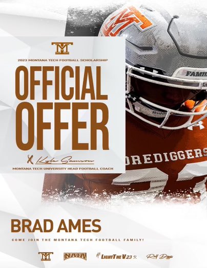 braddames's tweet photo. Had a great call with @coachmagana  and was extended an offer to play at @montechfootball much love 🗣@CoachKyleSamson #Family
#LightTheV23⚒️ @Cen10FB @CoachGreene10 @CoachZerfas https://t.co/X3FwhflNBx