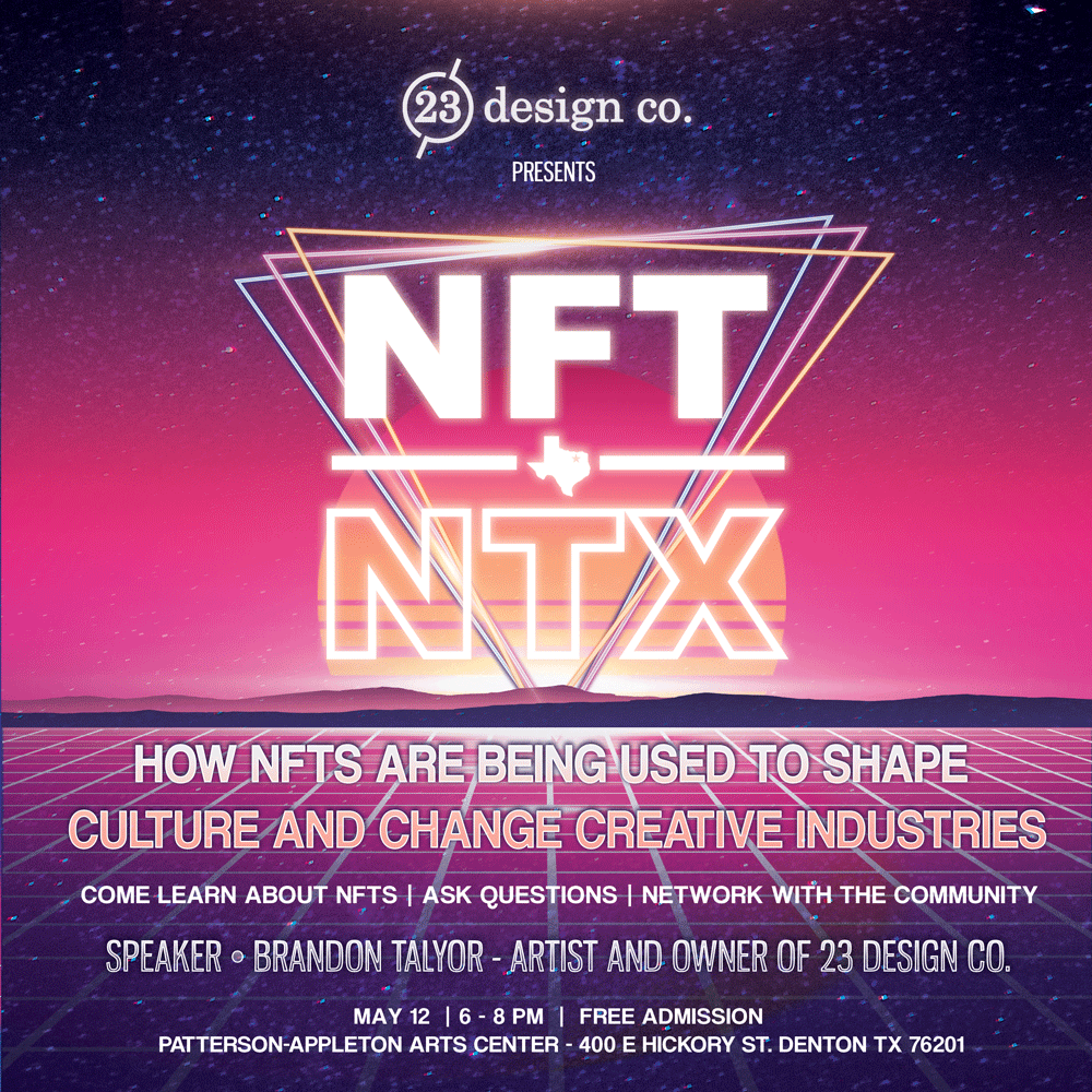 23Designco's tweet image. Come join us at the first meeting of NFT NTX, where we will have a conversation with the community about how NFTs are being used to shape culture and change creative industries.
#NFTCommunity #NFT #NFTartists #denton #nftntx