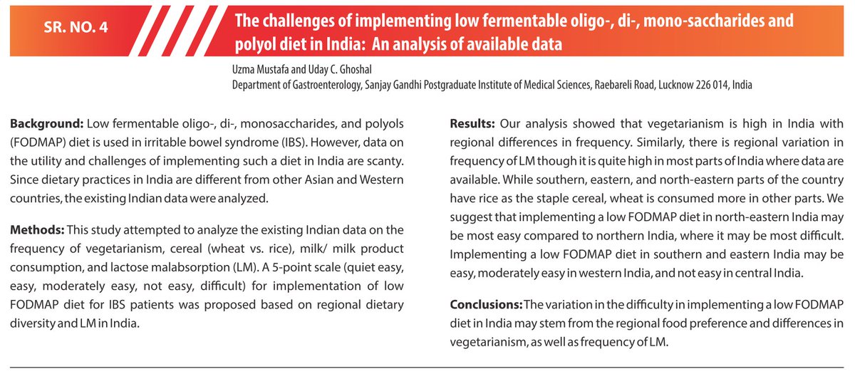 KewinSiah's tweet photo. SOme of my fav abstracts at the Annual Congress of the IMFDA🇮🇳

The difficulty of implementing Low #FODMAP diet in 🇮🇳 ➡️High vegetarianism
➡️Regional variation: Frequency of lactose malabsorption 🥛and staple cereal (wheat 🫓vs 🍚rice)  

#GITwitter #MedTwitter #IBS #IMFDA #DGBIs https://t.co/3iojoHEs64