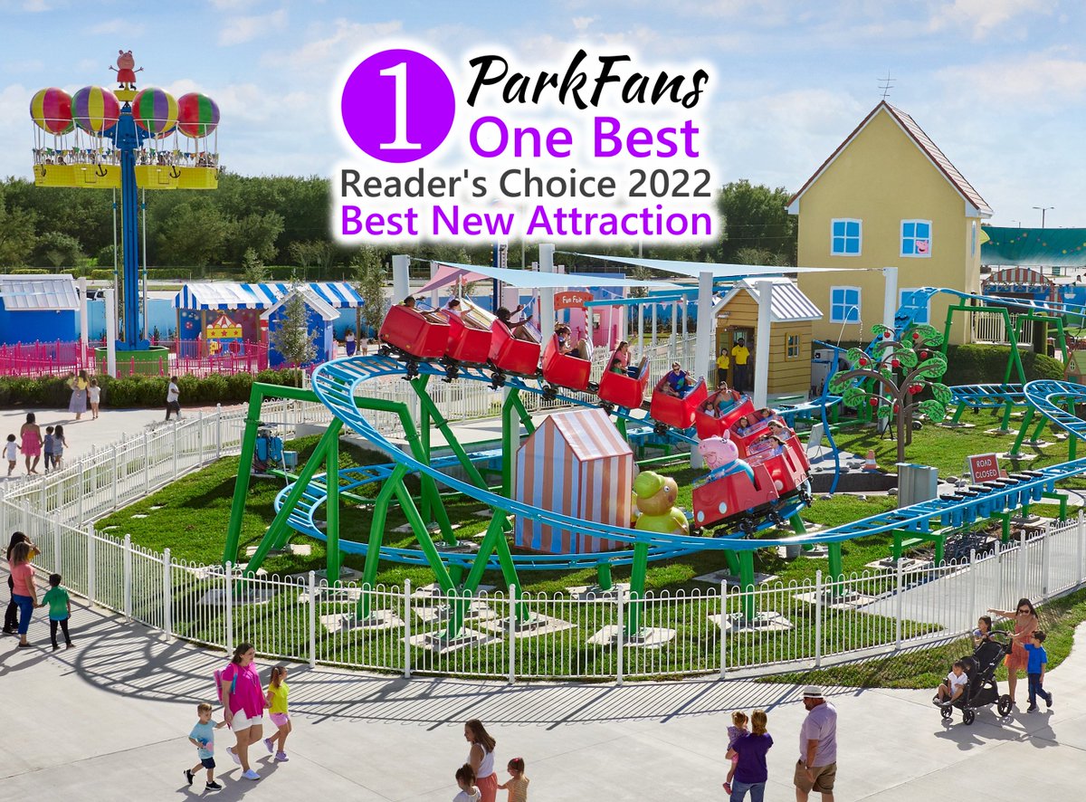 ParkFansNetwork's tweet photo. We're thrilled to announce that @PeppaPigFlorida's Daddy Pig's Roller Coaster has been named the Best New Attraction of 2022 by a panel of ParkFans' anonymous, completely unbiased, readers in the first annual ParkFans One Best Reader's Choice Awards! https://t.co/01qaZVNcGR