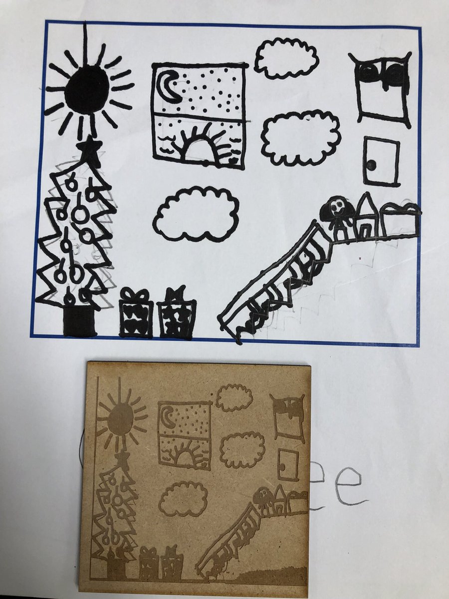 BucksIUSTEAM's tweet image. What a week @CBButlerElem! 2nd graders designed tiles of their family traditions, imported into @CorelDRAW, engraved &amp;amp; cut @EpilogLaser! 5th Graders designed mystery monsters with #FabAtSchool for creative writing activity! A FABulous week!!