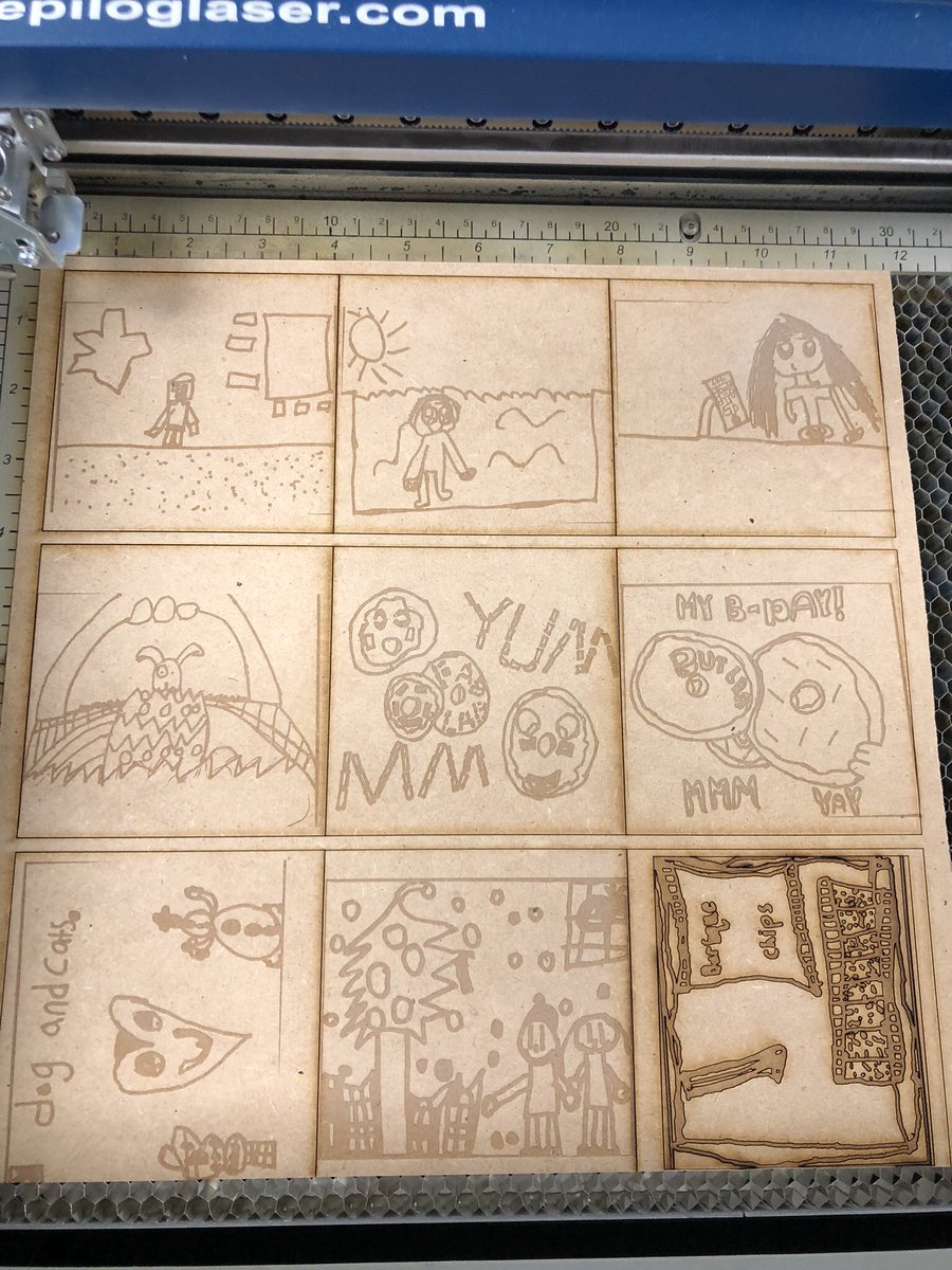 BucksIUSTEAM's tweet image. What a week @CBButlerElem! 2nd graders designed tiles of their family traditions, imported into @CorelDRAW, engraved &amp;amp; cut @EpilogLaser! 5th Graders designed mystery monsters with #FabAtSchool for creative writing activity! A FABulous week!!