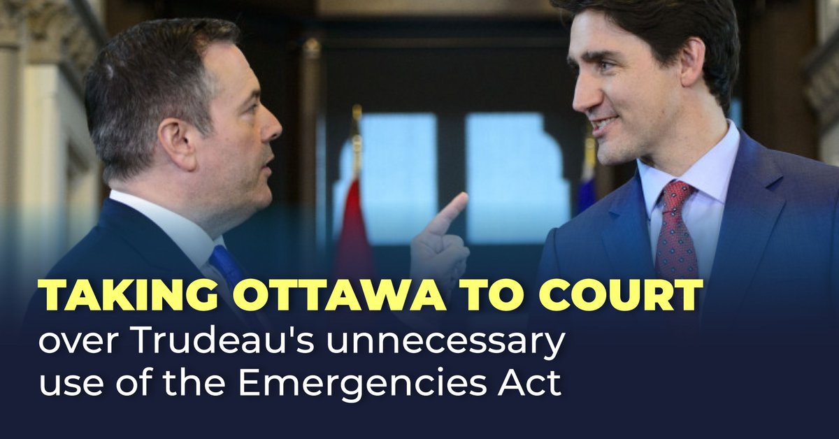 Good news! The Federal Court has granted Alberta intervenor status to support the @CDNConstFound and the @cancivlib in their legal challenge of the Trudeau government’s use of the Emergencies Act.
