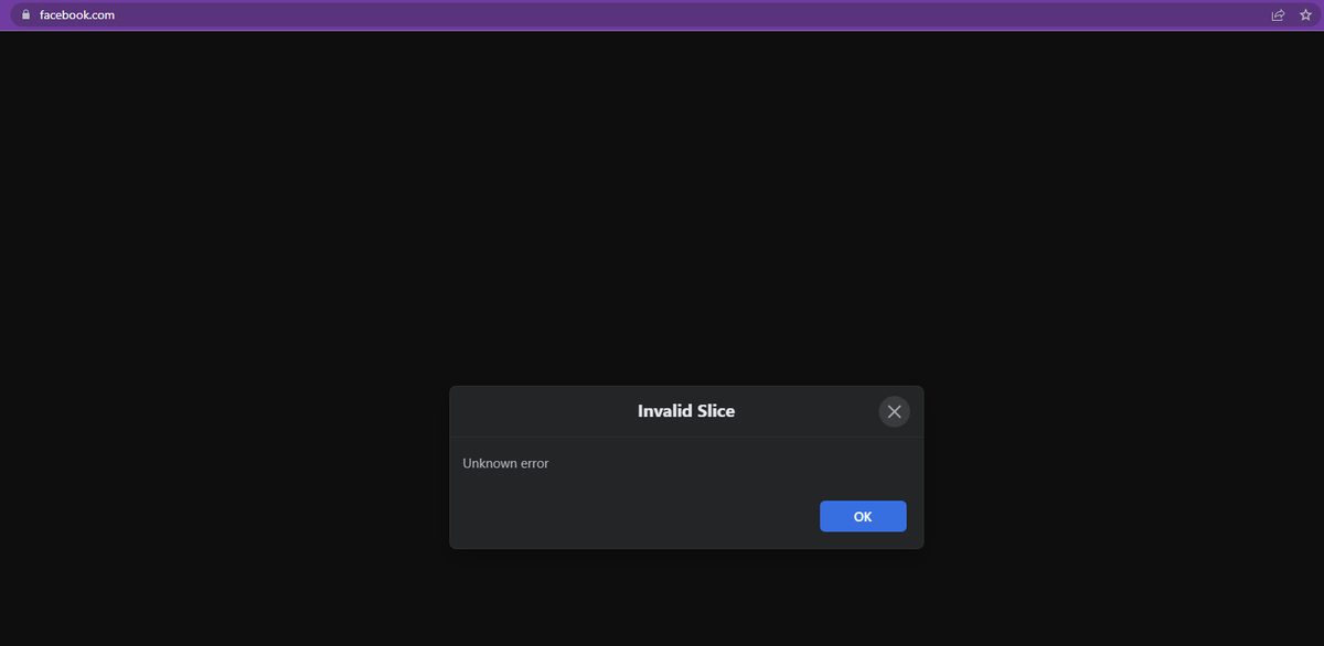 GauravDaga's tweet photo. @Facebook Invalid Slice -Error  it can happen to "so called best in the breed companies as well" 
#noFridayBuild #ProductionIssue #FB #Bug #issue #systemdown https://t.co/CNDwGSC7fO