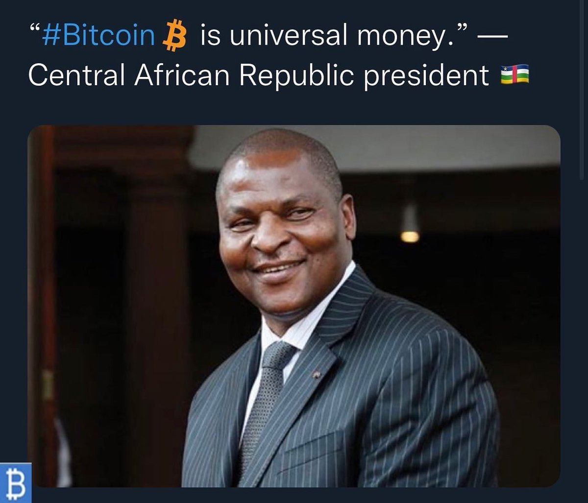 “#Bitcoin is universal money.” — Central African Republic president 🇨🇫

 #money #bitcoin #cryptocurrency #AfricaToTheWorld #stockmarketcrash #forex #Investment #EnterpriseIndia