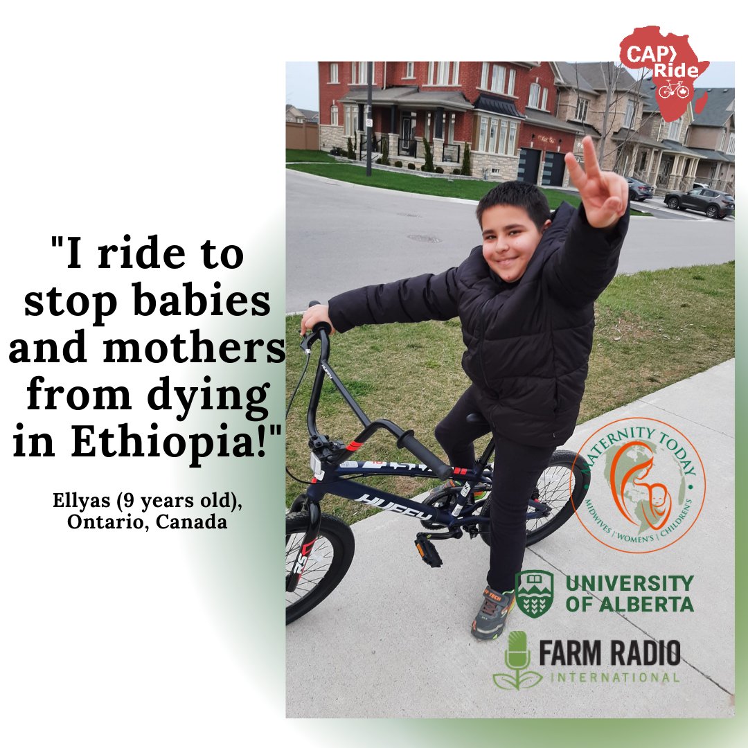 Join our youngest rider, Ellyas, in the ride to stop, "mothers and babies dying in Ethiopia!" Help <a href="/maternity_today/">Maternity Today</a>, <a href="/farmradio/">Farm Radio International</a>, &amp; <a href="/UAlberta/">University of Alberta</a> raise funds to support #Maternal &amp; #Newbornhealth! #donatetoday at bit.ly/37WGh16 via <a href="/capnetworkca/">CAP Network</a>'s #annualbikeathon #CAPRide!