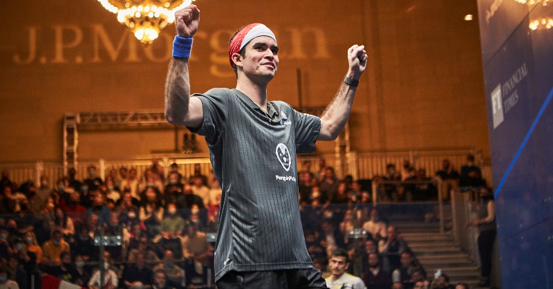 PSASquashTour's tweet photo. Peru's @diegoelias96 takes the last spot in tomorrow's finals at the @tocsquash after beating @sauravghosal in a high-octane five-game contest! 👏

See what he had to say here ⬇️