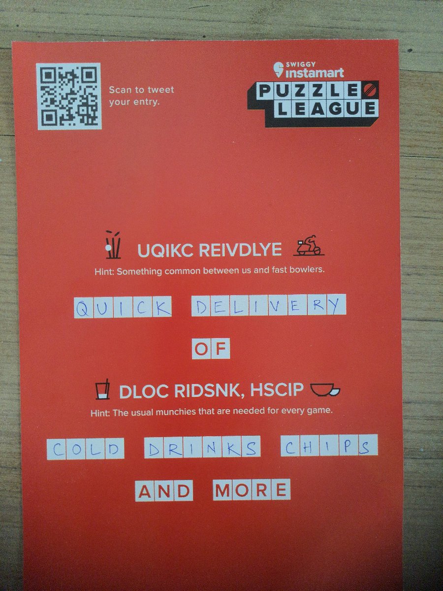 trupti_48's tweet photo. Order ID- 1159995710008
Here's my answer to this week's #InstamartPuzzleLeague question.

#SwiggyInstamart @SwiggyInstamart https://t.co/hMDJPT5FUU