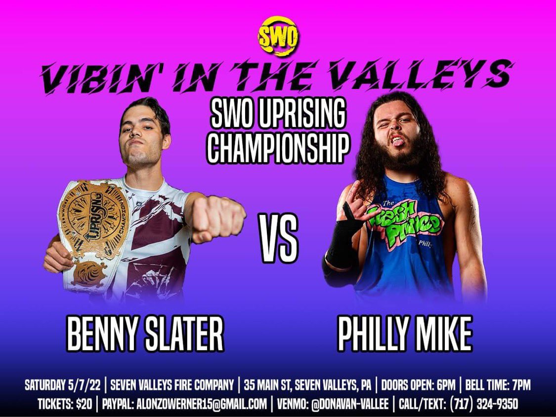 PhillySwanson's tweet photo. Tomorrow I get my rematch for the @swoprowrestling Uprising Championship, Get to kick Benny Slaters ass AGAIN & add a 3rd championship to my collection! And those are just 3 reasons why im hype to be back in Seven Valleys tomorrow night 🔥🤙🏻#gamechanger #phillymike #philly2belts https://t.co/fd4BJeX02i