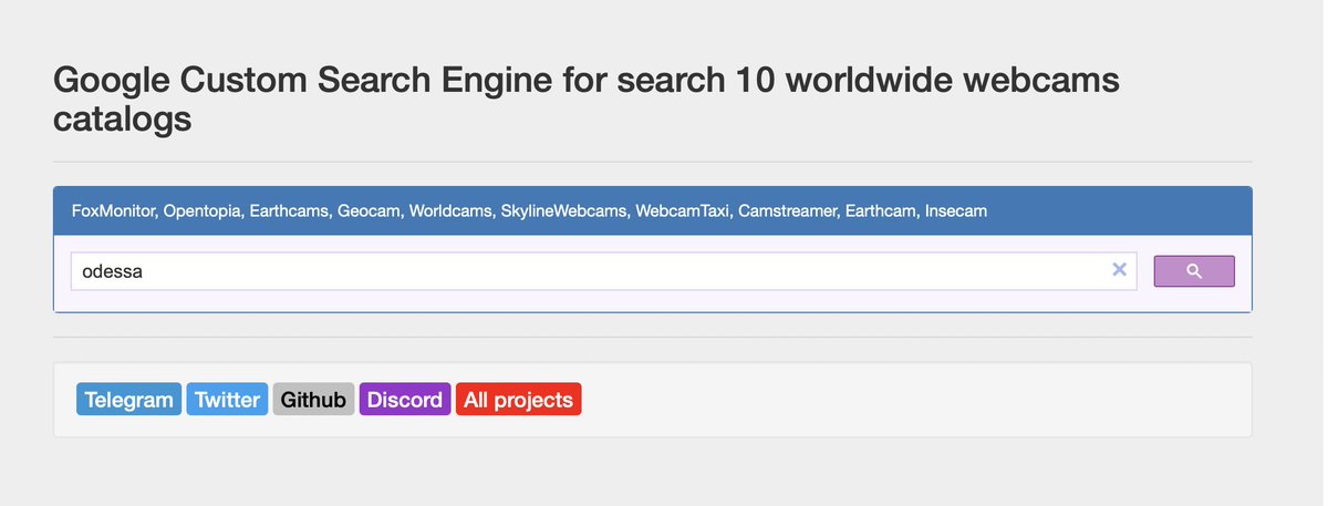 cyb_detective's tweet image. Today my collection of 800+ tools for #osint has a new section called &quot;Worldwide street webcams&quot;. It has 10 very similar catalogs:

github.com/cipher387/osin…

and one #GoogleCSE to search all the sites in this list at once:

cipher387.github.io/webcamcse/

#geoint #webcams