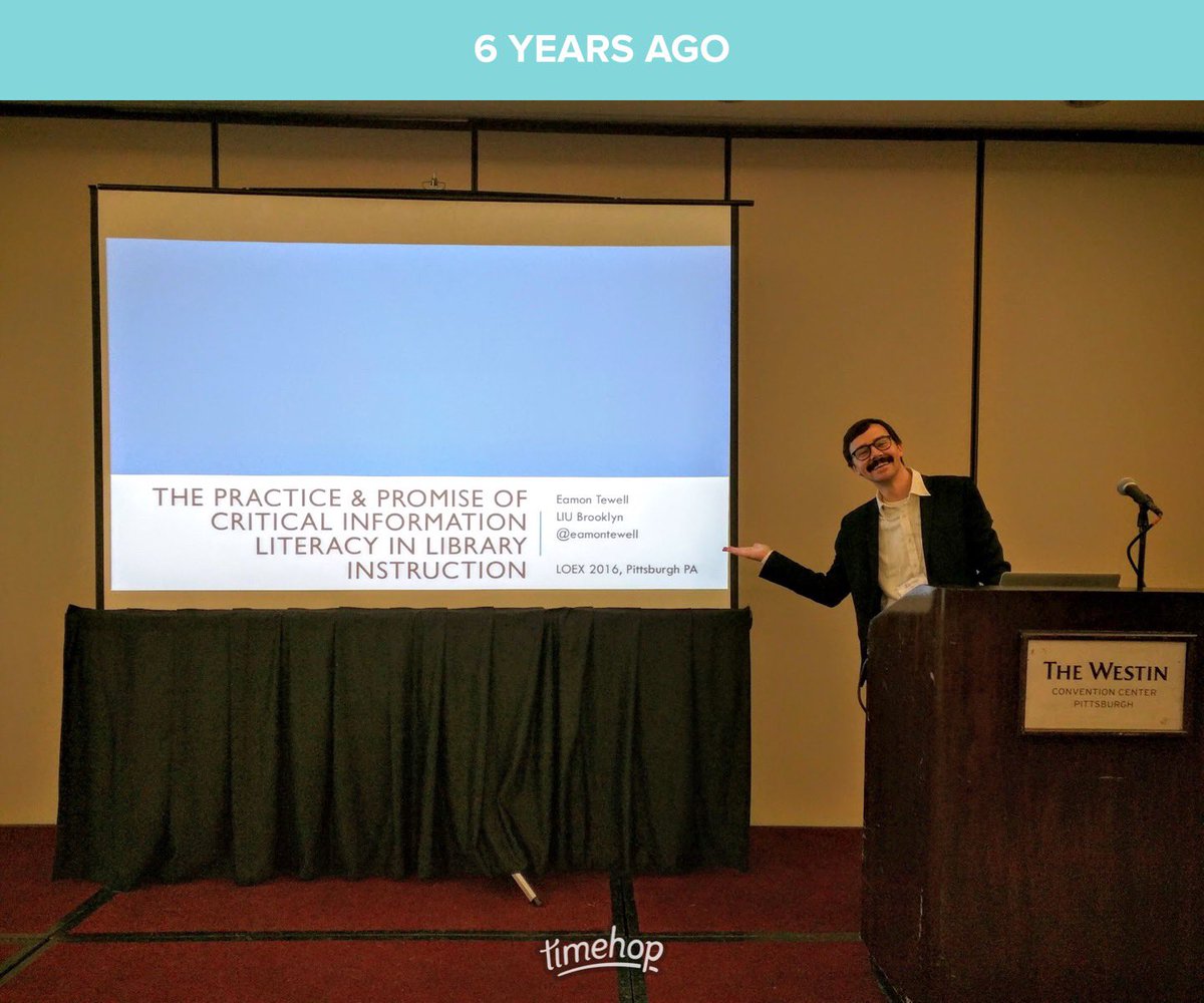 donnarosemary's tweet photo. Tired at the end of a long dayweekyearsssss and was delighted to see this classic of @EamonTewell in my timehop — it turned my frown upsidedown! #critlib #loex #goodtimes https://t.co/nAFdzt2Ggq