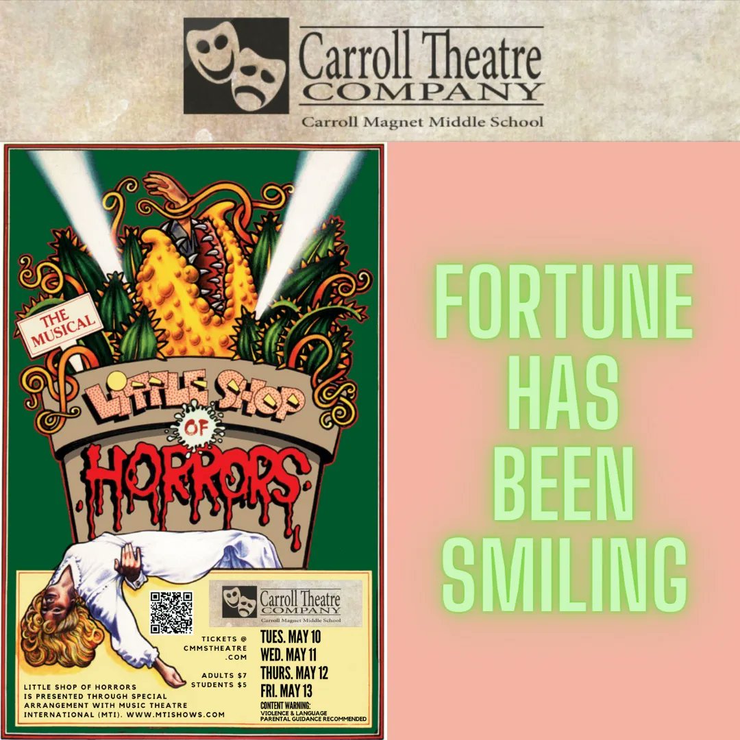 cmms_theatre's tweet photo. We may have lost our rehearsal today due to weather, but we're still smiling, collecting props, and enjoying some much needed rest before show week! Come see Little Shop!! Opening night is Tuesday, May 10th. #CTCReady @CMMSCougars https://t.co/N8SeHmrkgG
