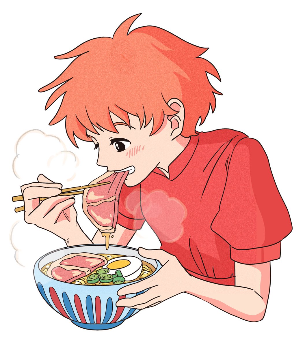 solo food red shirt eating chopsticks bowl shirt  illustration images