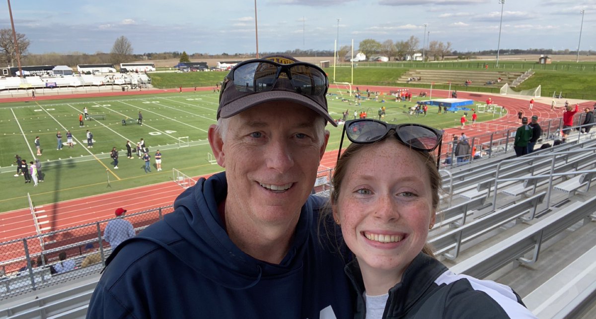 GaryLeopoldMV's tweet photo. Why the smiles you ask ?  @annie_leopold came into the conference 100H prelims seeded 9th.  Clocked a season's best time and qualified for the finals 7th fastest.  Great facility in Oskaloosa.  I think I'll head back tomorrow ! https://t.co/4TJWnH6rcT