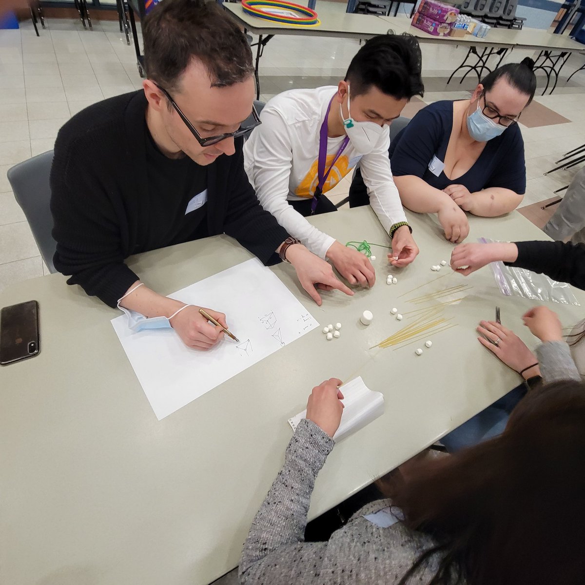 SHSMFMM's tweet photo. Team building FMM style! Snowball fight! Building a structure with marshmallows and spaghettini @FMMtweets @YCDSB @jennifer_sarna https://t.co/Oey2LYESpF