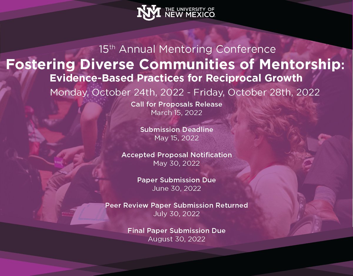Diverse mentoring relationships provide a variety of benefits for everyone involved. We want to encourage discussions about work from evaluated mentoring programs using practitioner testimonies to promote further mentoring research. 
mentor.unm.edu/conference/reg…
#mentoring #diversity