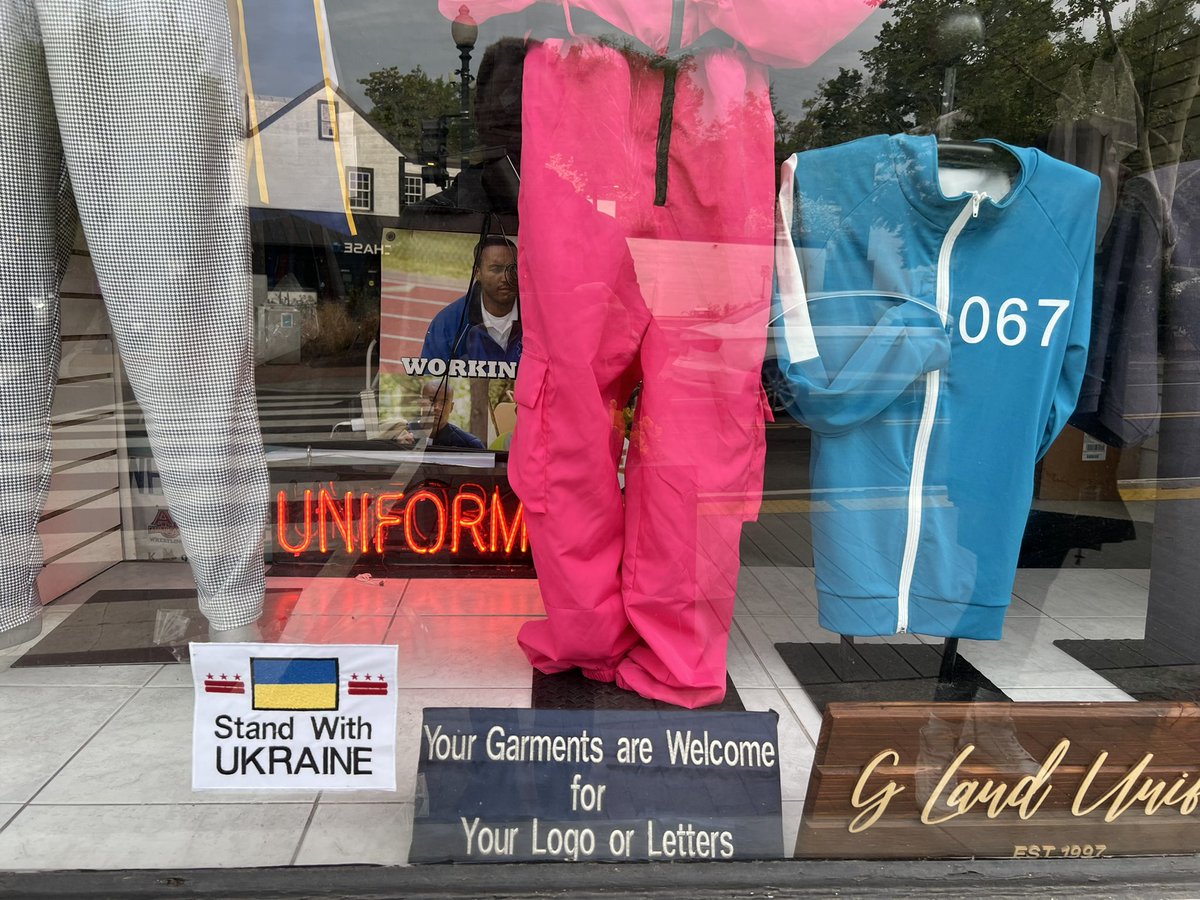 MaxBlumenthal's tweet photo. Affluent quarters of Washington DC are festooned with Ukrainian flags &amp; Zelensky is upheld as a warrior-sage. 

I’m these parts, there is no debate on the $33 billion military aid package, only the certainty that the money will come back home in the form of lucrative contracts. https://t.co/4xEykWzi9c