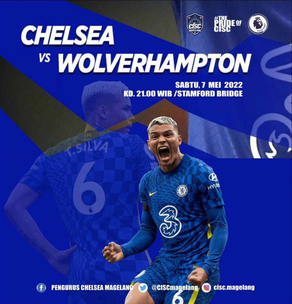 CISCmagelang's tweet photo. Next Match
π .. EPL
β½ .. Chelsea Vs Wolverhampton
π .. Stamford Bridge
π .. Sabtu, 7 Mei 2022
π .. Jam 21:00 WIB
π¬ .. Live Mola Tv
Nobar Off
.
.
#Thisiscisc
#MagelangAlwaysSangar
#CISCMAGELANG
#ciscjtgdiy
#Chelseaindo https://t.co/wE6snYFTW8