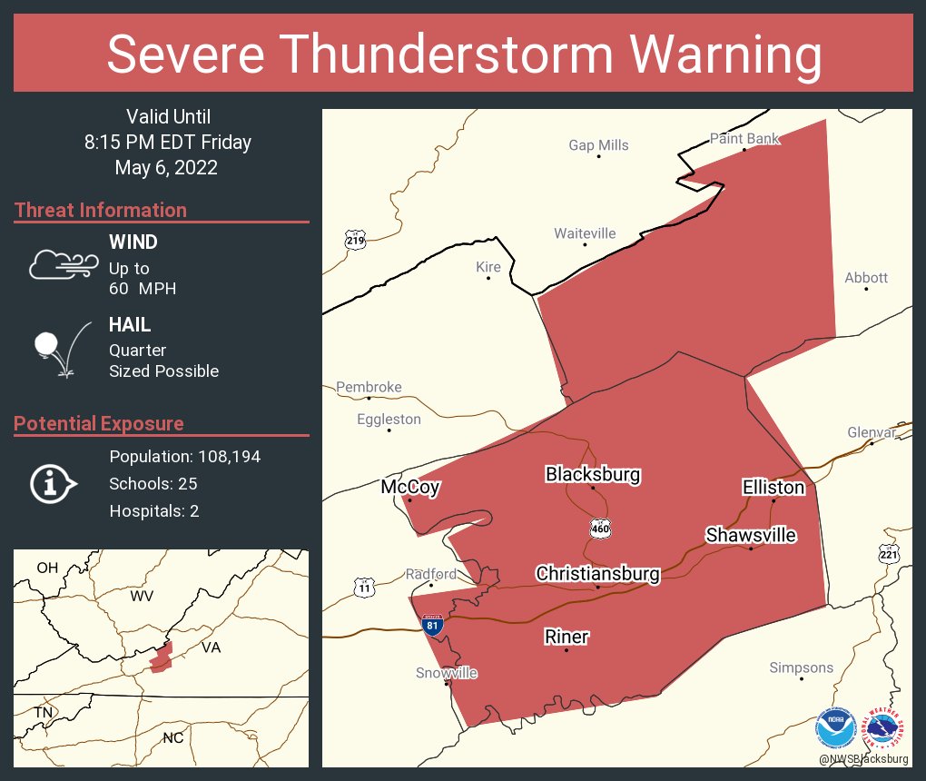 NWS Blacksburg on Twitter "Severe Thunderstorm Warning including
