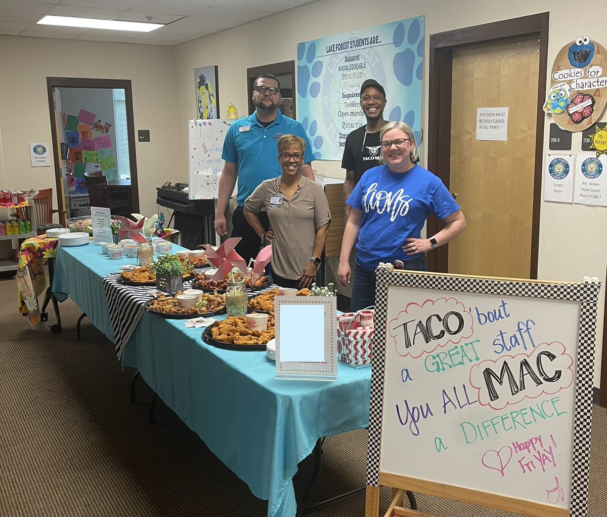 LarynBNelson's tweet photo. A big THANK YOU to @tacomacofficial (at Prado) for providing lunch for our staff for Teacher Appreciation! They loved replacing their lunch with THIS tasty food! #justwingingit @laurabutler618 @erichollinhead @LFLions @fcs https://t.co/xCrRQ7EtoM