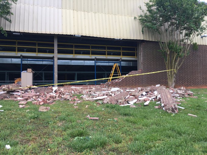 Severe weather topples wall at Mebane plant