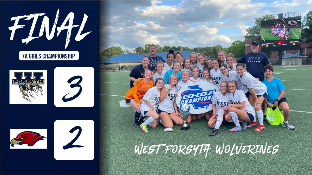 OfficialGHSA's tweet photo. Soccer | 7A Girls Championship

Congratulations to #WestForsyth! The Wolverines are the 2022 #7AGirls ⚽️🏆!

Replay @NFHSNetwork

#PlayPerformCompeteTogether 
#Select #TitleIXat50 https://t.co/DbosqJOInp