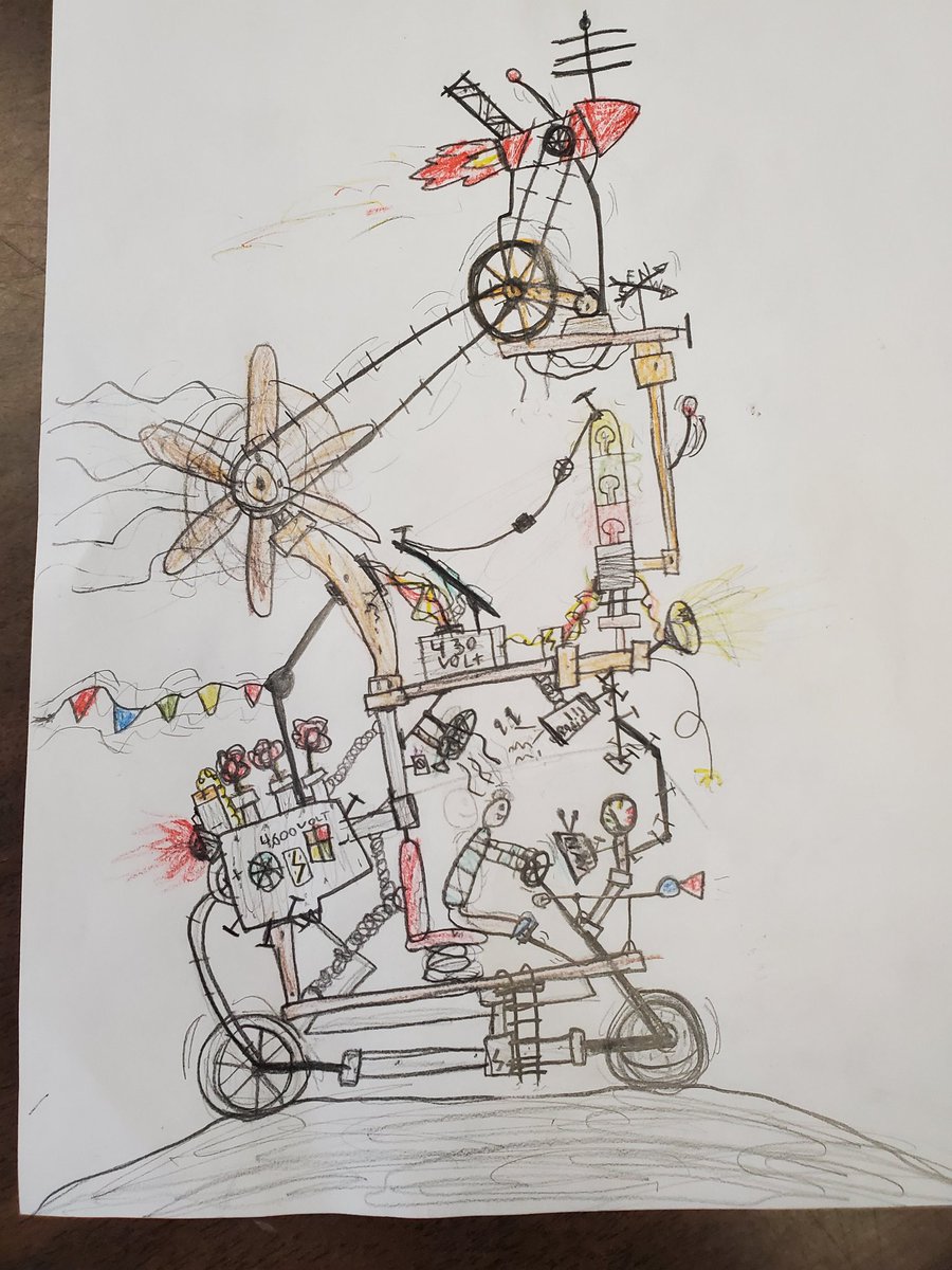 Sanditeach4fun's tweet photo. A Rube Goldberg machine inspired by @sarah_aronson JUST LIKE RUBE GOLDBERG! #getcomplicated https://t.co/Xy44bxW14Q