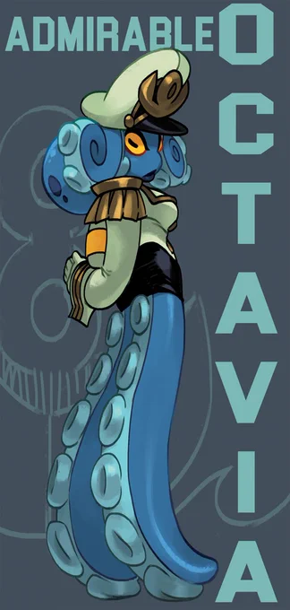 A little bit more info about each character:

Admirable Octavia

species: Cecaelia

This admiral is admirable, using her cephalopod intelligence and pure muscles with grace and discipline. Can defeat any opponent with just 2 limbs. Things get serious if she starts using more... 
