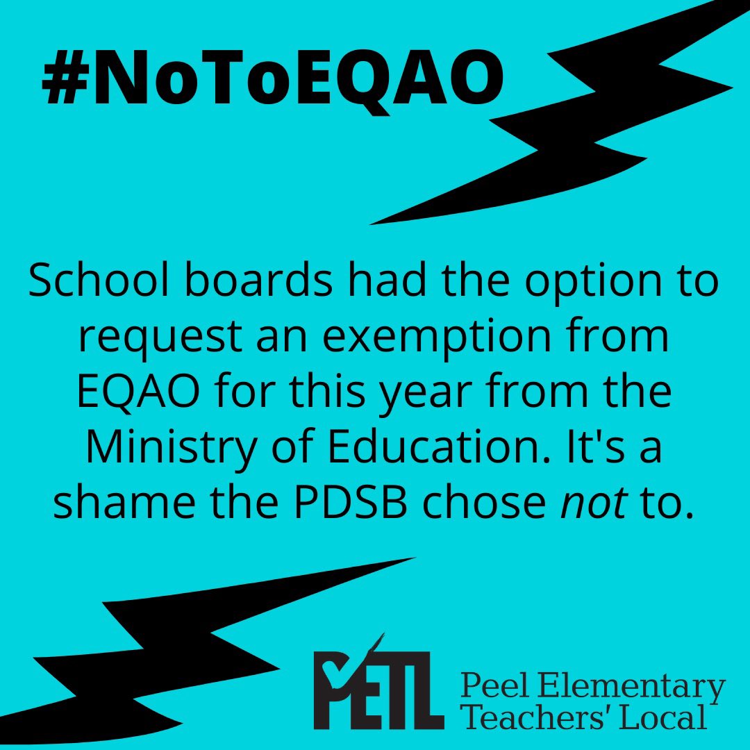 FAPareja's tweet photo. Turns out school boards had the option to request an exemption from @EQAO for this year from the Ministry of Education. It’s a shame the PDSB chose *not* to. #NoToEQAO #ETFO #OntEd #OnLab #Onpoli https://t.co/f1eTQ6QjPt