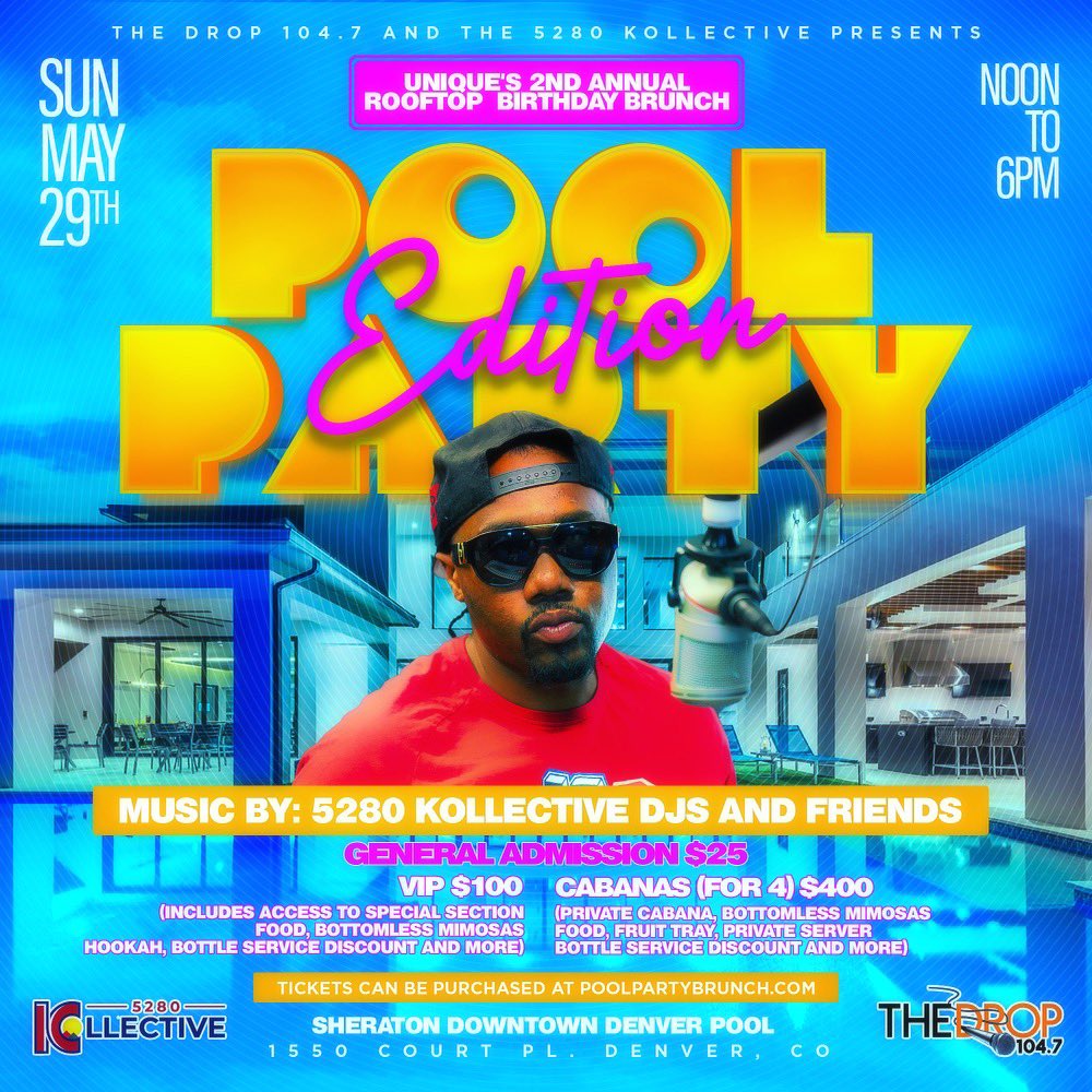 THE DROP 303 (104.7) (@thedrop303) on Twitter photo 🎉BIRTHDAY PARTY ANNOUNCEMENT🎉
Come hang with <a href="/Uniq84/">Unique henderson</a> for his 2nd Annual Rooftop Birthday Brunch!! 🥂
Tickets ➡️ Poolpartybrunch.com 🎉BIRTHDAY PARTY ANNOUNCEMENT🎉
Come hang with <a href="/Uniq84/">Unique henderson</a> for his 2nd Annual Rooftop Birthday Brunch!! 🥂
Tickets ➡️ Poolpartybrunch.com