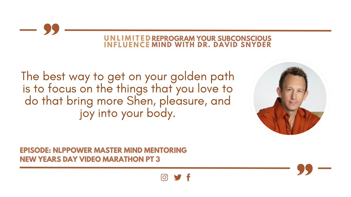 DavidSnyderNLP's tweet image. What do you love doing the most? Do you feel satisfied and fulfilled when you do them? That’s where you focus your self at. #Satisfaction #GoldenPath #NLP
Podcast: bit.ly/30vVv9z
YouTube: bit.ly/3kehZCy