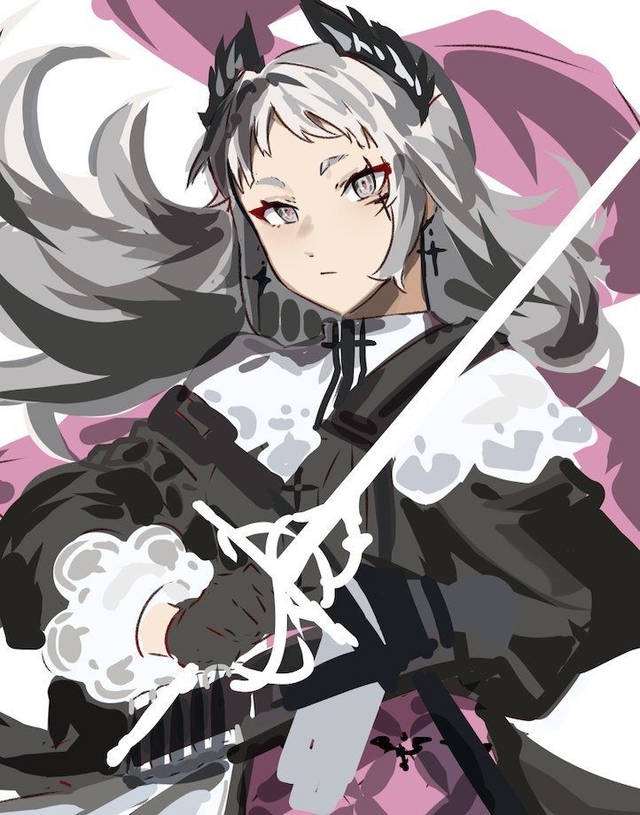 irene (arknights) 1girl solo weapon holding sword grey eyes gloves  illustration images