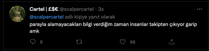 <a href="/scalpercartel/">Cartel</a> Yorumu yapan kişi moderatörüm.Ekleme yapma gereği duydum.
Sorun senin bilgi paylaşman değil , parayla alamayacakları bilgi demişsin.
Kaç para ödedin sen bu bilgiye ? 30 dolara pdf olarak mı 
satın aldın, public bilgi paylaşıp,kendini nimetten sanıp, millete afra tafra yapıyorsun