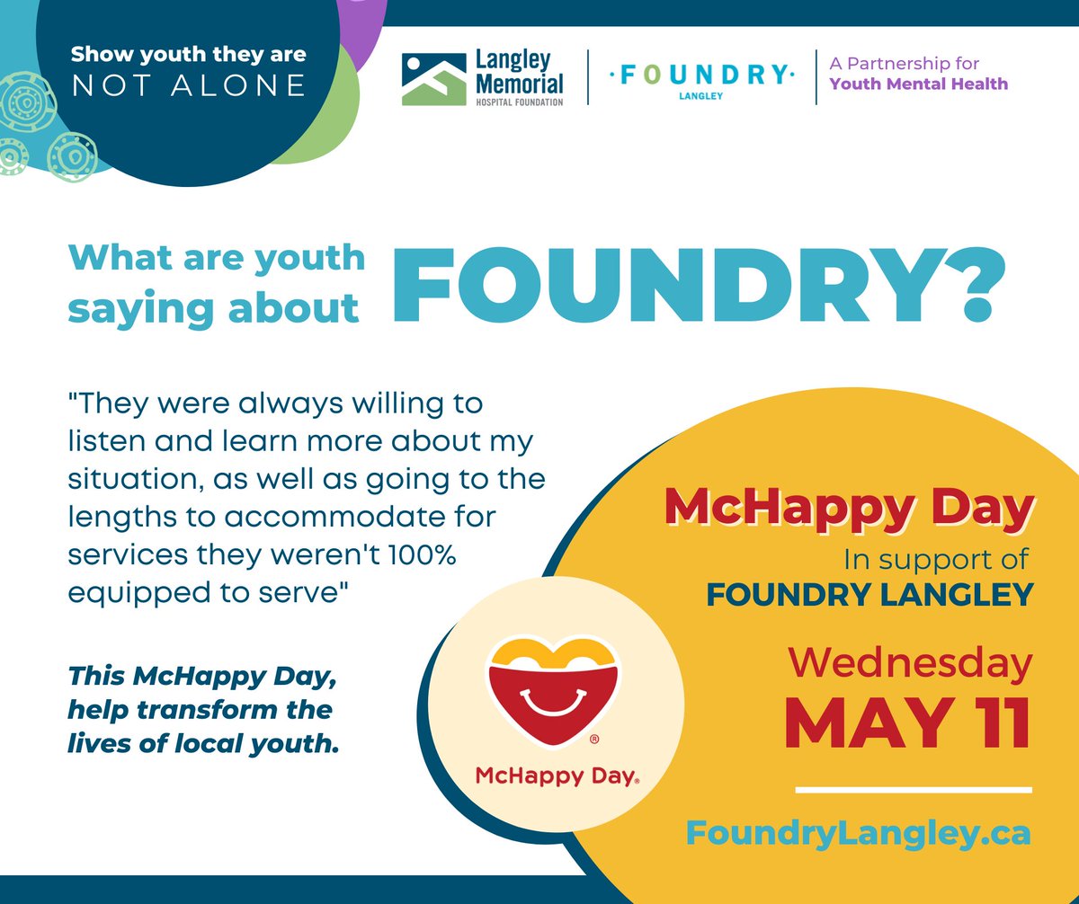 LMHFoundation1's tweet photo. 4 Days left!
Wednesday May 11 - Change your lunch plans on to a Big Mac or fries! Your meal will support Langley's youth.
#FoundryLangley #McHappyDay https://t.co/hmJosTngLr
