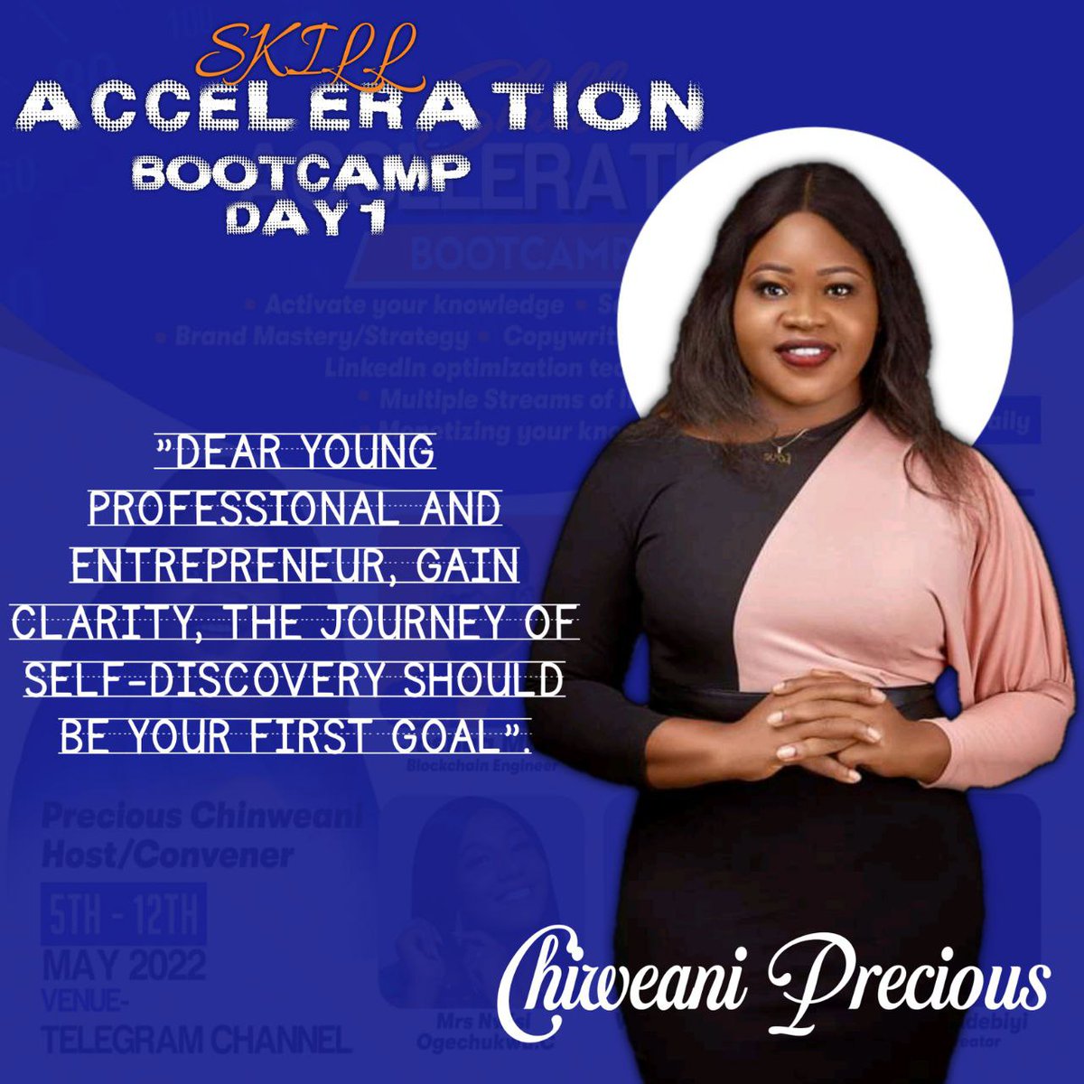 ChinweaniP's tweet photo. THE SKILL ACCELERATION BOOTCAMP KICKED OFF SINCE 5TH MAY,  REMAINING 6 MORE DAYS

It's Been 2 Days of Intense Training.

Check out The Nuggets From DAY 1 AND 2

Don't miss join the link now

https://t.co/NIyqDrUZKv https://t.co/FPE6ESvqZV
