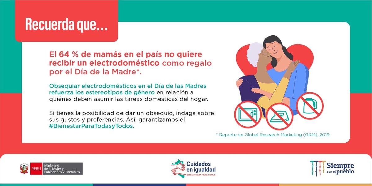 MimpPeru's tweet photo. ¡Se acerca el Día del Madre! Si estás pensando qué regalar en esta importante fecha, ten en cuenta este tip: lo más importante es demostrar agradecimiento y amor, promoviendo la igualdad dentro del hogar. https://t.co/GNsyB3u2xI