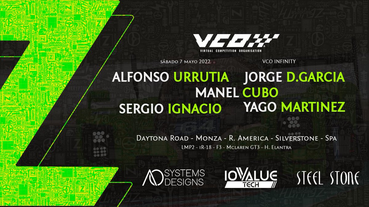ZennithEsports's tweet photo. ♾ 𝙑𝘾𝙊 𝙄𝙉𝙁𝙄𝙉𝙄𝙏𝙔 ♾

#vcoinfinity by @realVRS is TODAY ‼️

🔥 One of the special events of the year. 24 races in 24h 🔥

⬇️ LINEUP ⬇️

🟢 @pochoattack
🟢 @Jorge23IR
🟢 @ManelCubo
🟢 @sergioign43
🟢 @yagomartnz

🏆 @vcoesports
🕖 18:45
📺 https://t.co/aGiZsRNuk8 https://t.co/YWAQB9B3WY