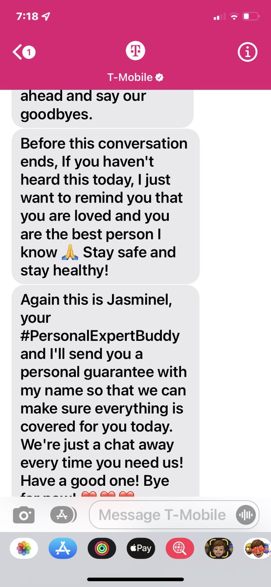 AmberHallmon's tweet photo. @TMobile this is why I love TMobile💜. Incredible customer service!  #Jasiminel needs to be recognized for best service service award! This extra couple of messages made my day!  We all need to experience good ol fashioned great service.. and today I hit the jackpot! https://t.co/jUdcfThRSo