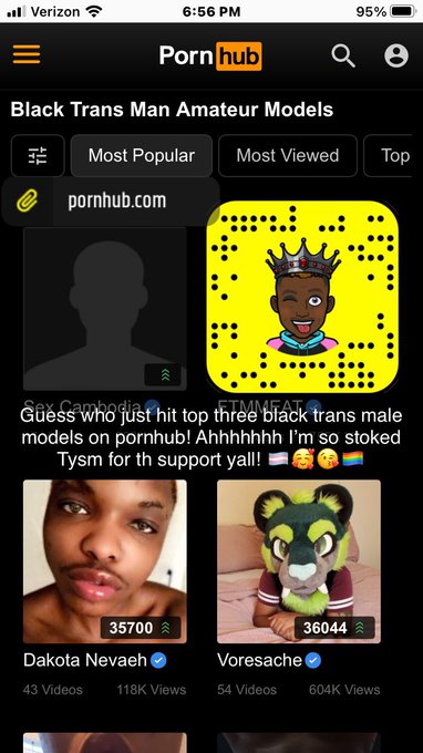 Guess who went from top ten to top three black trans adult male models on the biggest porn network on