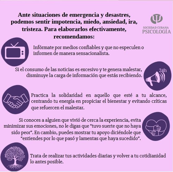 SCPsico's tweet photo. ¿Qué podemos hacer cuando ocurre alguna situación de emergencia o desastre? Estas son algunas herramientas sencillas y necesarias para poner en práctica

#HotelSaratoga #Cuba https://t.co/55E8SJ7brj