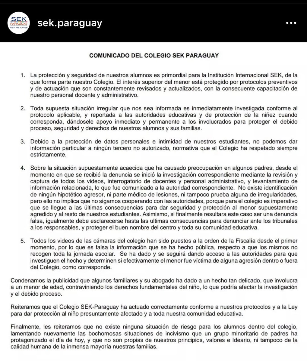 Terrible el comunicado del Colegio SEK