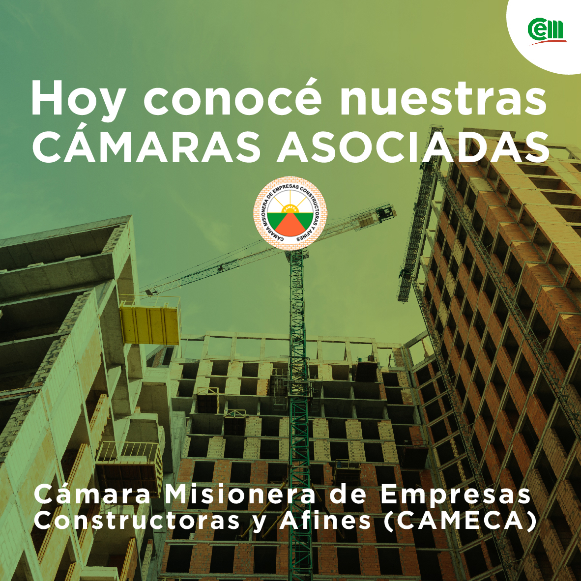 CEMISIONES's tweet photo. Conocé nuestras Cámaras Asociadas
Cámara Misionera de Empresas Constructoras y Afines 
⠀
#Cameca es la Cámara que nuclea a todas las empresas vinculadas al mundo de la Industria de la Construcción en la provincia de Misiones https://t.co/dE75NnRPzm