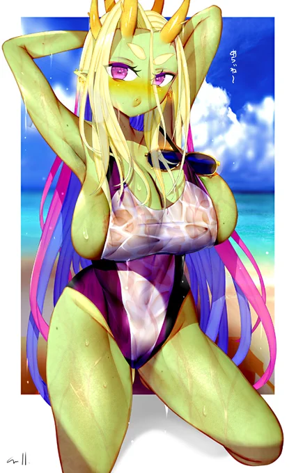 浜辺の濡れ透け美土里さん 