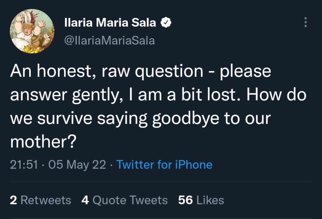 tambo_ninja's tweet photo. Screenshot because my answer isn't gentle or helpful and I don't want OP to see it, but:

count your fucking blessings, pal. I doubt I'll shed a single tear when my so-called mother finally kicks it. https://t.co/VZOlEQhZsn
