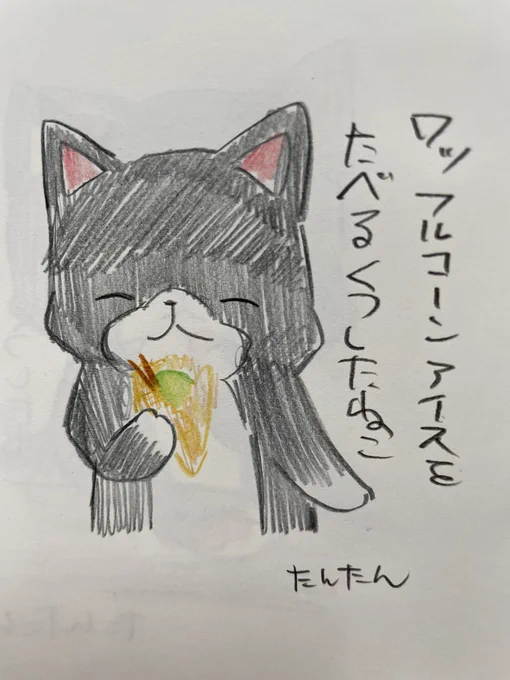 ワッフルコーンアイスを食べるくつしたねこ

#イラスト #猫 