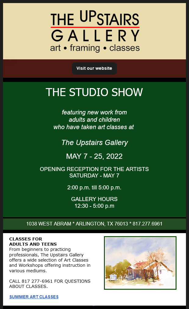 817Arts's tweet photo. The Upstairs Gallery 2022 Studio Show and Summer Art Classes (limited seating) https://t.co/T6x00nk04q